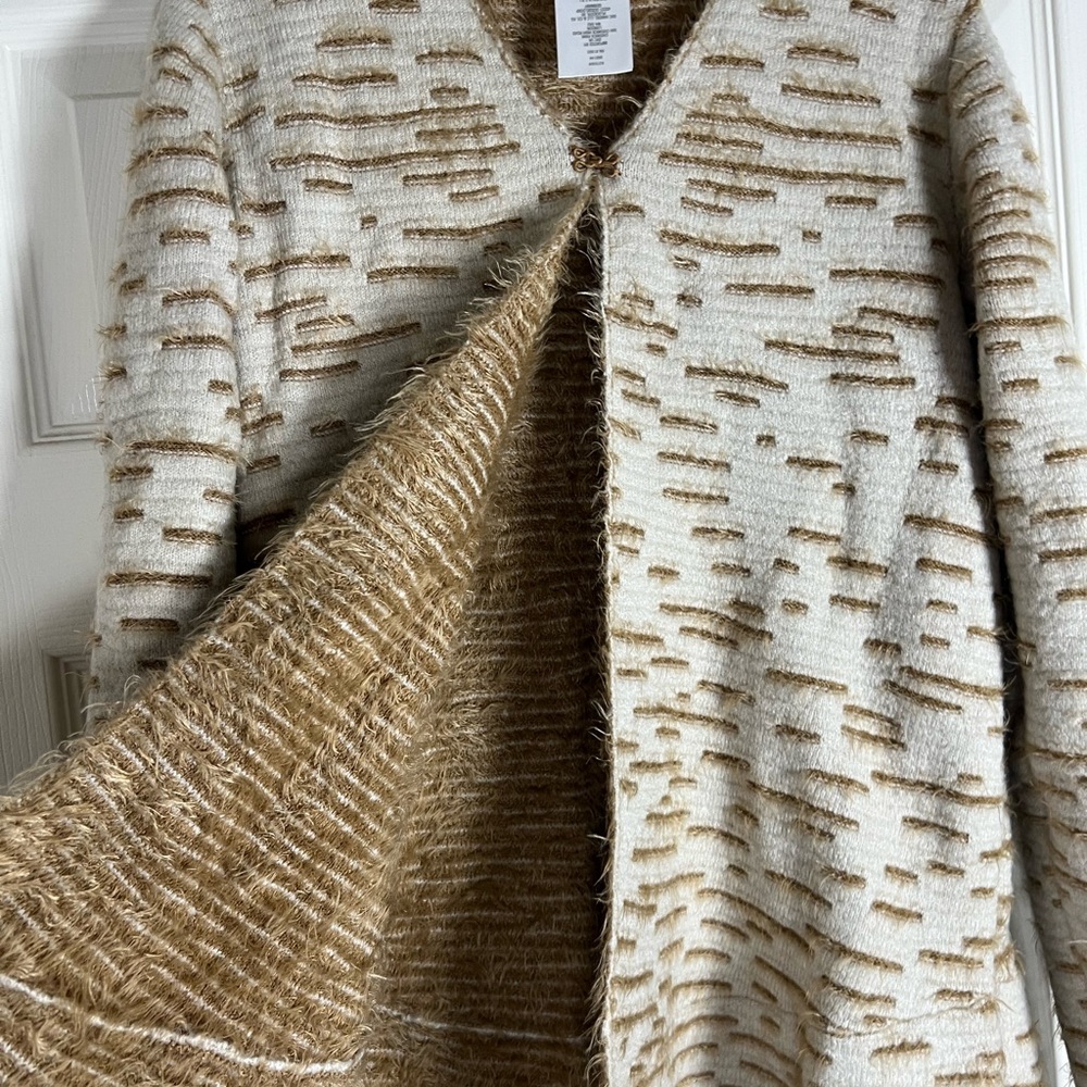 LOGO by Lori Goldstein Cream and Brown Textured Jacket